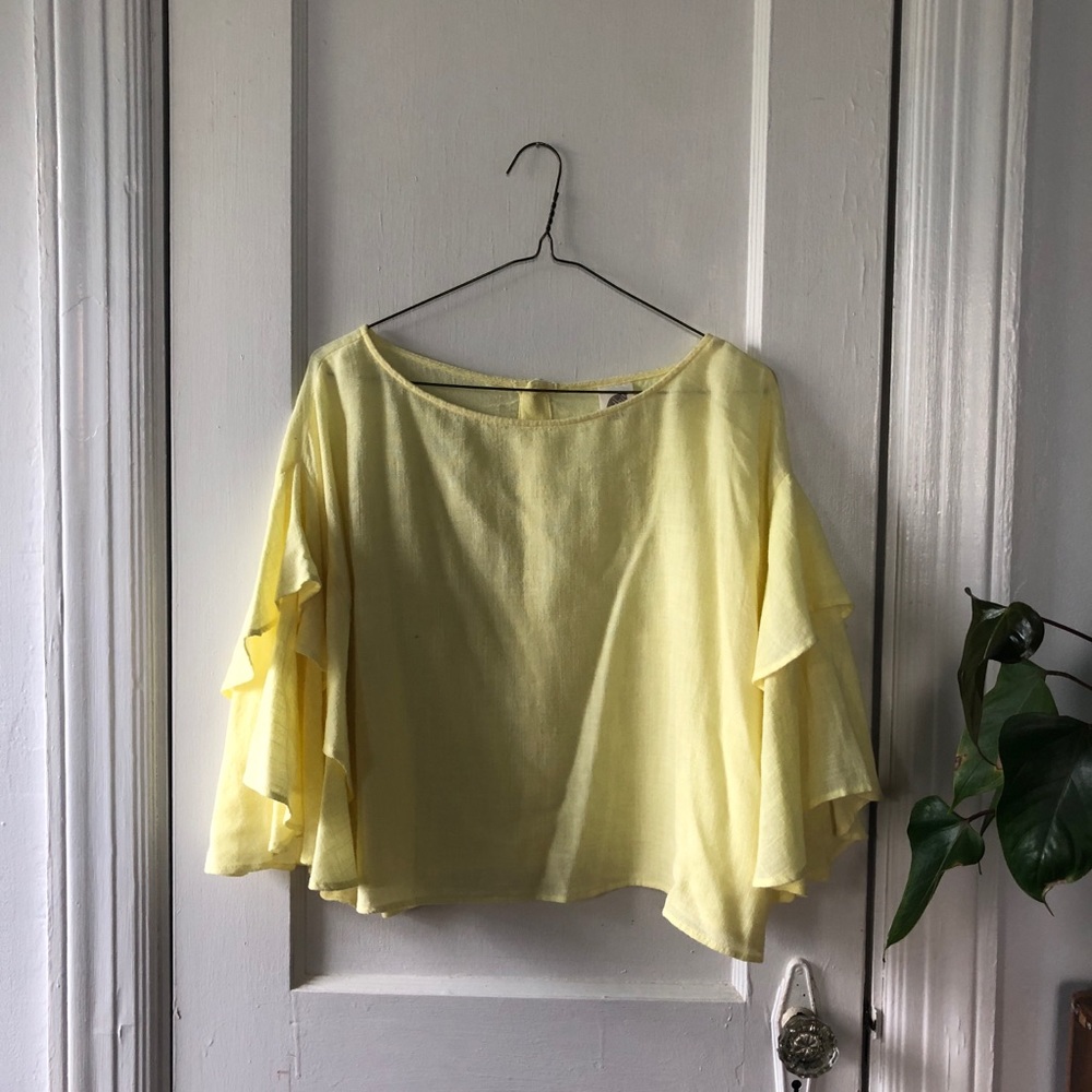 Sunny yellow ruffle sleeve anthro top